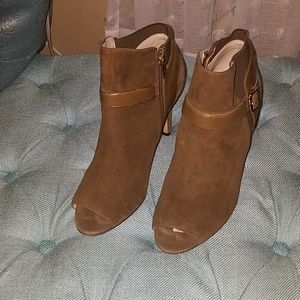 Suede peep toe booties!!